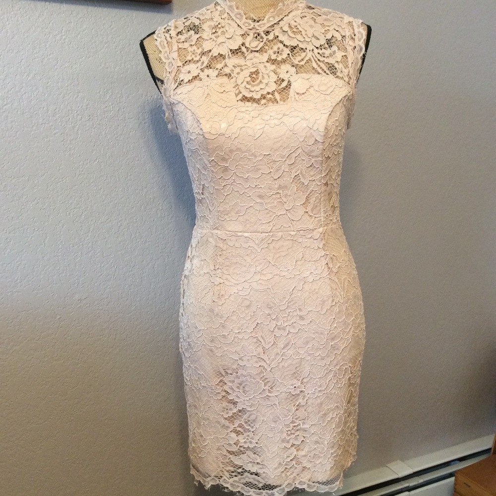 NWT Shilla The Label The Creator nude cream beige lace midi formal dress size S